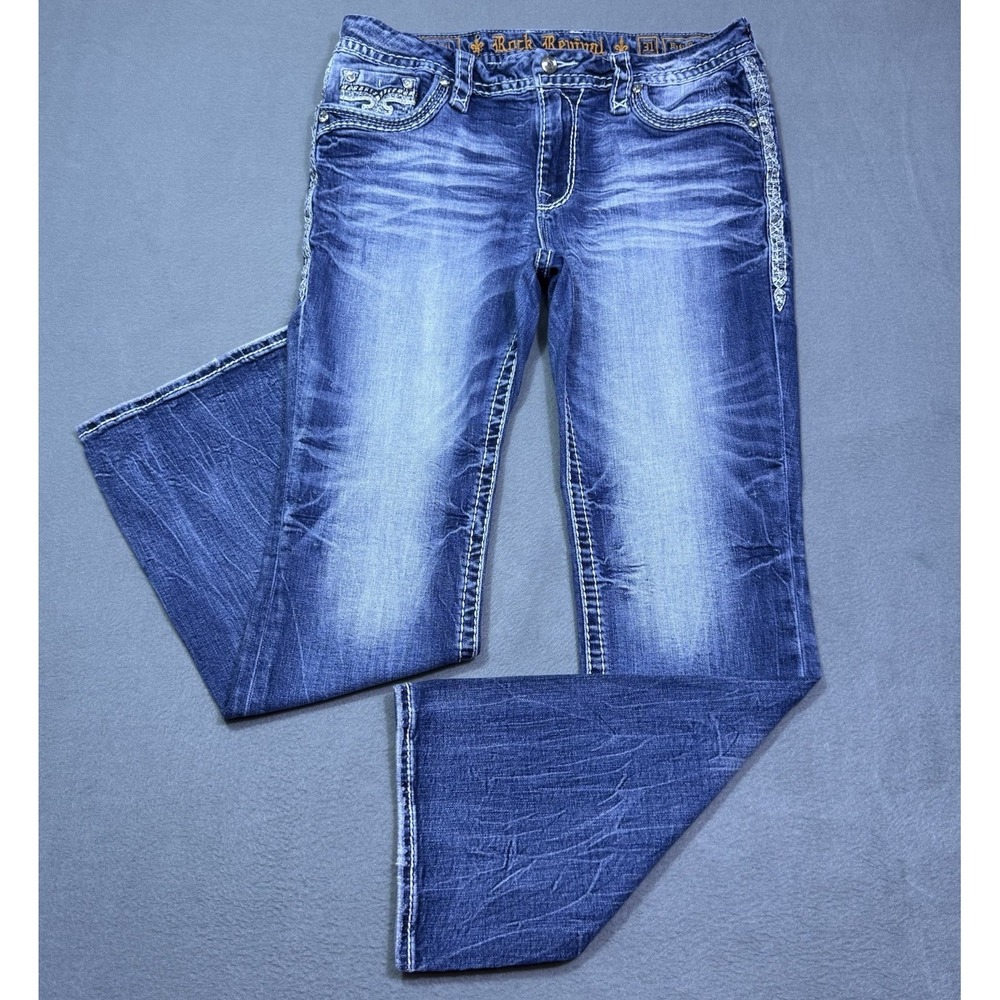 Rock Revival Jeans Womens 31x31 Gysil Easy Bootcut Studded Boho USA Embroidered
